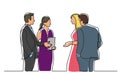 Continuous line drawing of standing businee people discussing deal Royalty Free Stock Photo