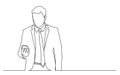 Continuous line drawing of standing businessman checking mobile phone