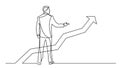 Continuous line drawing of standing businessman pointing finger at growing graph Royalty Free Stock Photo