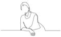 Continuous line drawing of standing confident woman. continuous line drawing of happy woman posing in dress. One single line