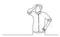 Continuous line drawing of standing confused man in shirt