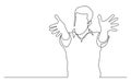 Continuous line drawing of standing man greeting stretching hands Royalty Free Stock Photo