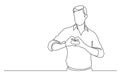 Continuous line drawing of standing man showing love sign Royalty Free Stock Photo