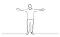 Continuous line drawing of standing man spreading arms Royalty Free Stock Photo