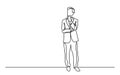 Continuous line drawing of standing thinking man