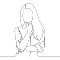 Continuous line drawing standing woman thinking icon vector illustration concept