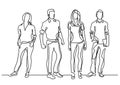 Continuous line drawing of standing young team members