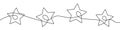 Continuous line drawing of stars. Single line star icons.