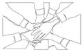 Continuous line drawing of team holding hands together Royalty Free Stock Photo