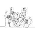 continuous line drawing. team raise the victory cup. Drawing by hand on a white background vector illustration Royalty Free Stock Photo
