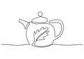 Continuous line drawing of teapot. Vintage kettle with handle isolated image on white background hand drawn line art minimalist