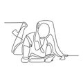 Continuous line drawing teenager girl reading book vector illustration minimalist concept education back to schhol theme