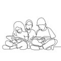 continuous line drawing of teenager reading book. Concept of young children read books one hand drawn vector illustration Royalty Free Stock Photo