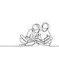 continuous line drawing of teenager reading book. Concept of young children read books one hand drawn vector illustration Royalty Free Stock Photo