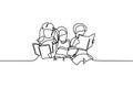 Continuous line drawing of teens reading books. They study very hard before an exam