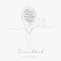 Continuous line drawing. tennis racket and ball. simple vector illustration. tennis racket and ball concept hand drawing sketch Royalty Free Stock Photo