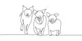 Continuous line drawing of three dogs simple minimalism style vector illustration