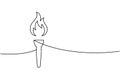 Continuous line drawing of torch with flame. Minimalist vector one line illustration for ceremony, freedom, liberty, protest and Royalty Free Stock Photo