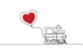 Drawing of a train that carries a heart. Continuous line drawing. Vector illustration