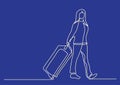 Continuous line drawing of travelling woman