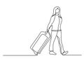 Continuous line drawing of travelling woman