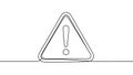 Continuous line drawing of a triangular warning sign with an exclamation mark representing alert and caution Royalty Free Stock Photo
