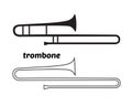 Continuous Line Drawing of Trombone linear icon. Thin line vector illustration. Trumpet silhouette shape. Contour symbol