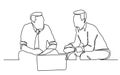 Continuous line drawing of two businessmen sitting and talking