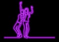 Continuous line drawing of two cheering happy friends with neon vector effect