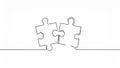 Continuous line drawing of two connected puzzle pieces, teamwork concept Royalty Free Stock Photo