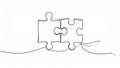 Continuous line drawing of two connected puzzle pieces on white background. Royalty Free Stock Photo
