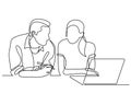 Continuous line drawing of two coworkers talking