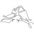 Continuous line drawing of two flying birds. Couple of birds in love fly together in the sky hand drawn minimalism isolated on Royalty Free Stock Photo