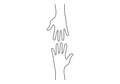 Continuous line drawing of two hands barely touching one another. Simple sketch of two hands isolated on white background. People Royalty Free Stock Photo