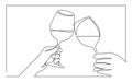 Continuous line drawing of two hands cheering with glasses of wine Royalty Free Stock Photo