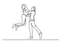 Continuous line drawing of two happy teenagers jumping