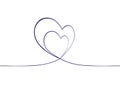 Continuous line drawing two hearts. Continuous Drawing of Hearts on white background. Heart Background.