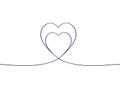 Continuous line drawing two hearts. Continuous Drawing of Hearts on white background. Heart Background.