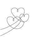 Continuous line drawing two hearts embracing, Black and white wedding vector minimalist illustration of love concept minimalism