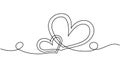 Continuous line drawing of two hearts, illustration for Valentine's Day.