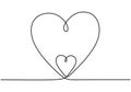 Continuous line drawing two hearts. Minimalism love symbol. one line draw vector illustration. Good for valentine greeting card Royalty Free Stock Photo