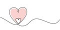 Continuous line drawing two hearts. Minimalism love symbol. one line draw vector illustration. Good for valentine greeting card