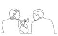 Continuous line drawing of two men talking