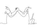 Continuous line drawing of two men wearing shirt handshaking to show sportsmanship at match field. Teamwork together in sport Royalty Free Stock Photo