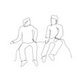 continuous line drawing of two sitting talking men. isolated sketch drawing of two sitting talking men line concept. outline thin