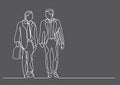 Continuous line drawing of two walking businessmen