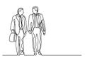 Continuous line drawing of two walking businessmen