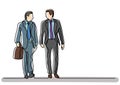 Continuous line drawing of two walking businessmen