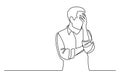 Continuous line drawing of upset man in trouble Royalty Free Stock Photo