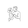 continuous line drawing of valentine couple falling in love concept vector